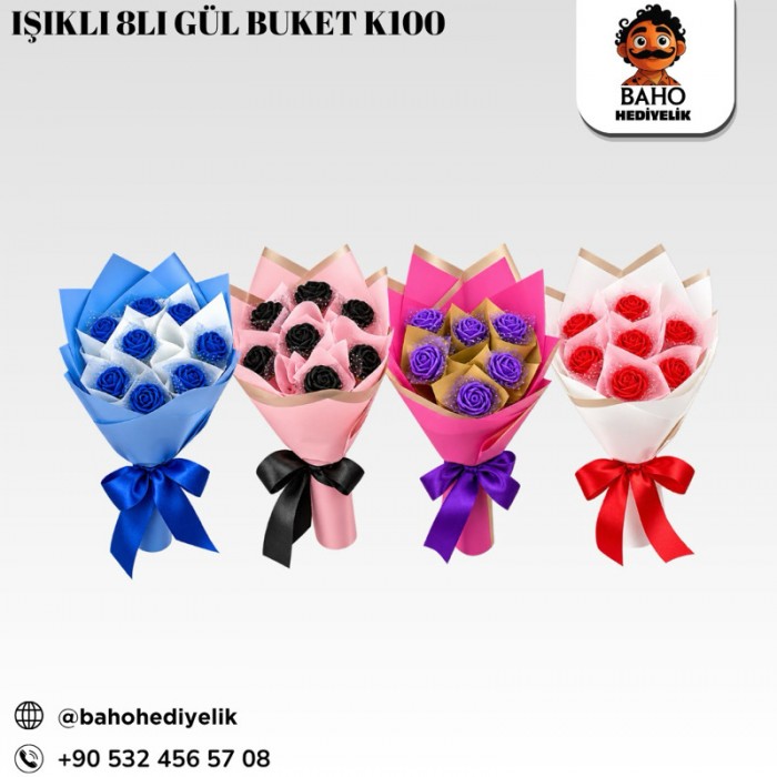 Brk- Işıklı 8li Gül Buket K100