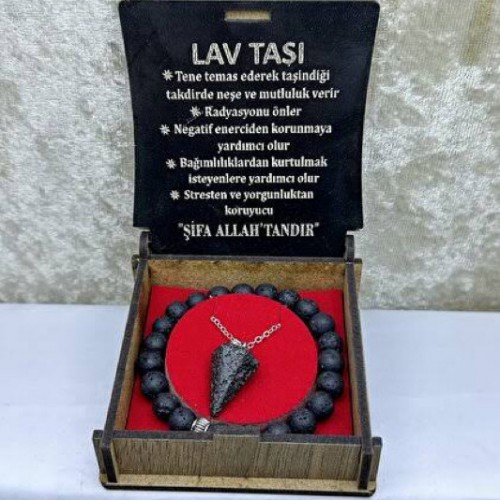 Ahşap kutulu doğaltaş kolye pk 120