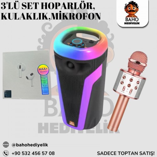 Mikrofon Kulaklık Hoparlör 3 Set