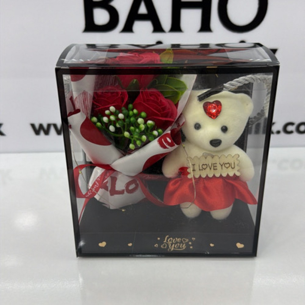 Kr12160 ışıklı ayıcık gül buketi