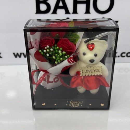 Kr12160 ışıklı ayıcık gül buketi
