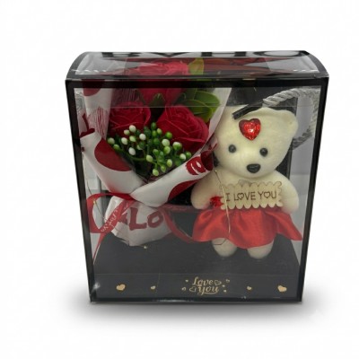 Kr12160 ışıklı ayıcık gül buketi