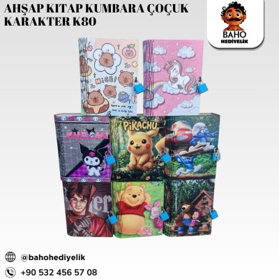 Ahşap Kitap Kumbara Çoçuk Karakter K80