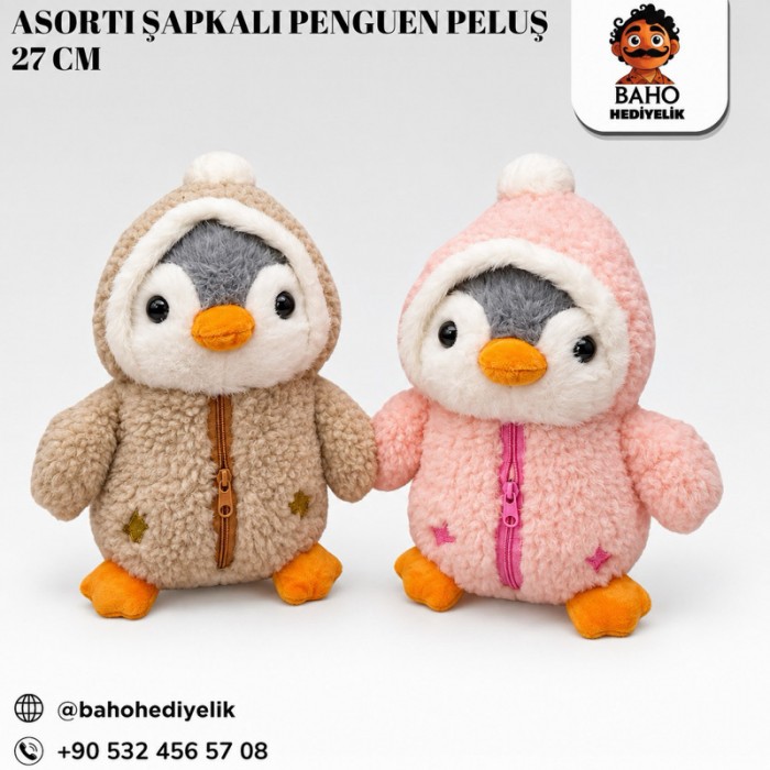 Kr-Asorti Şapkalı Penguen Peluş 27Cm