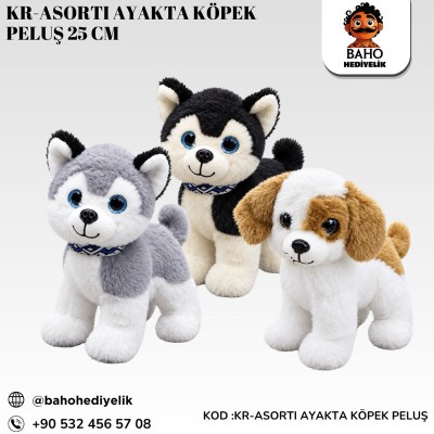 Kr-Asorti Ayakta Köpek Peluş 25 Cm