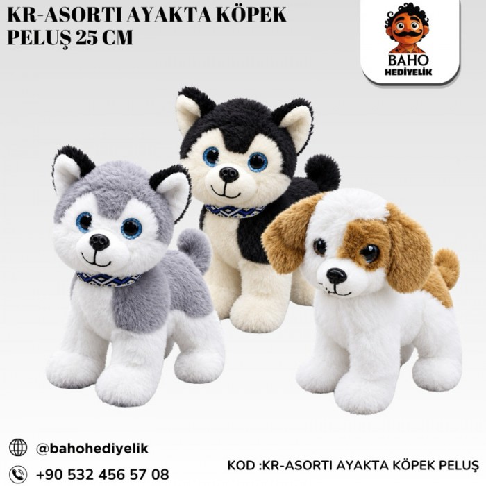 Kr-Asorti Ayakta Köpek Peluş 25 Cm