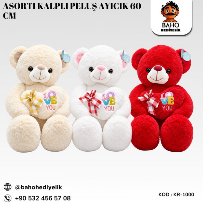 Kr-PLS10000 Asorti Kalpli Peluş Ayıcık 60 Cm