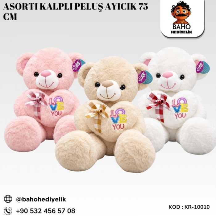 Kr-PLS10010 Asorti Kalpli Peluş Ayıcık 75 Cm